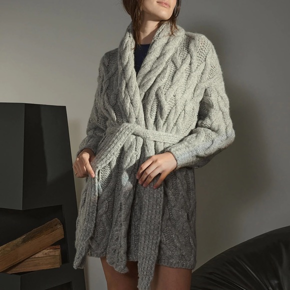 NWT Lunya Lofty Wool Cable Robe Nod Grey - XS/S & Medium